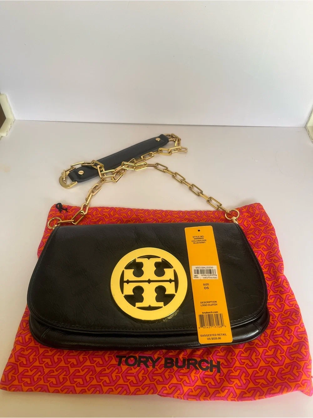 Like New w/tag: Tory Burch Logo Clutch Leather Bag